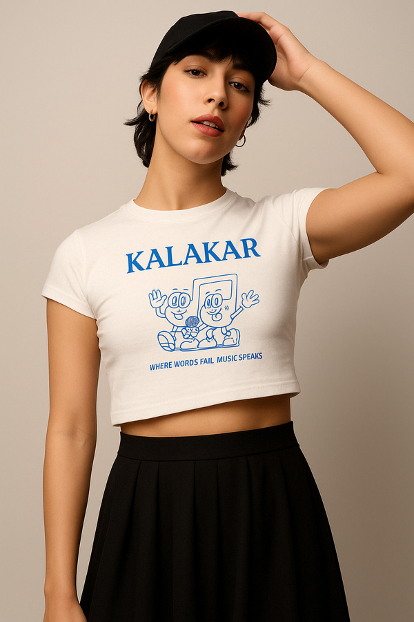 Kalakar White Crop Top – Premium Cotton Bio-Washed Crop Top